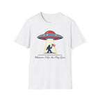 Sasquatch UFO Abduction T-Shirt — "Wherever I Go, the Flag Goes" Patriotic Bigfoot Tee