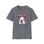 Sasquatch UFO Abduction T-Shirt — "Wherever I Go, the Flag Goes" Patriotic Bigfoot Tee