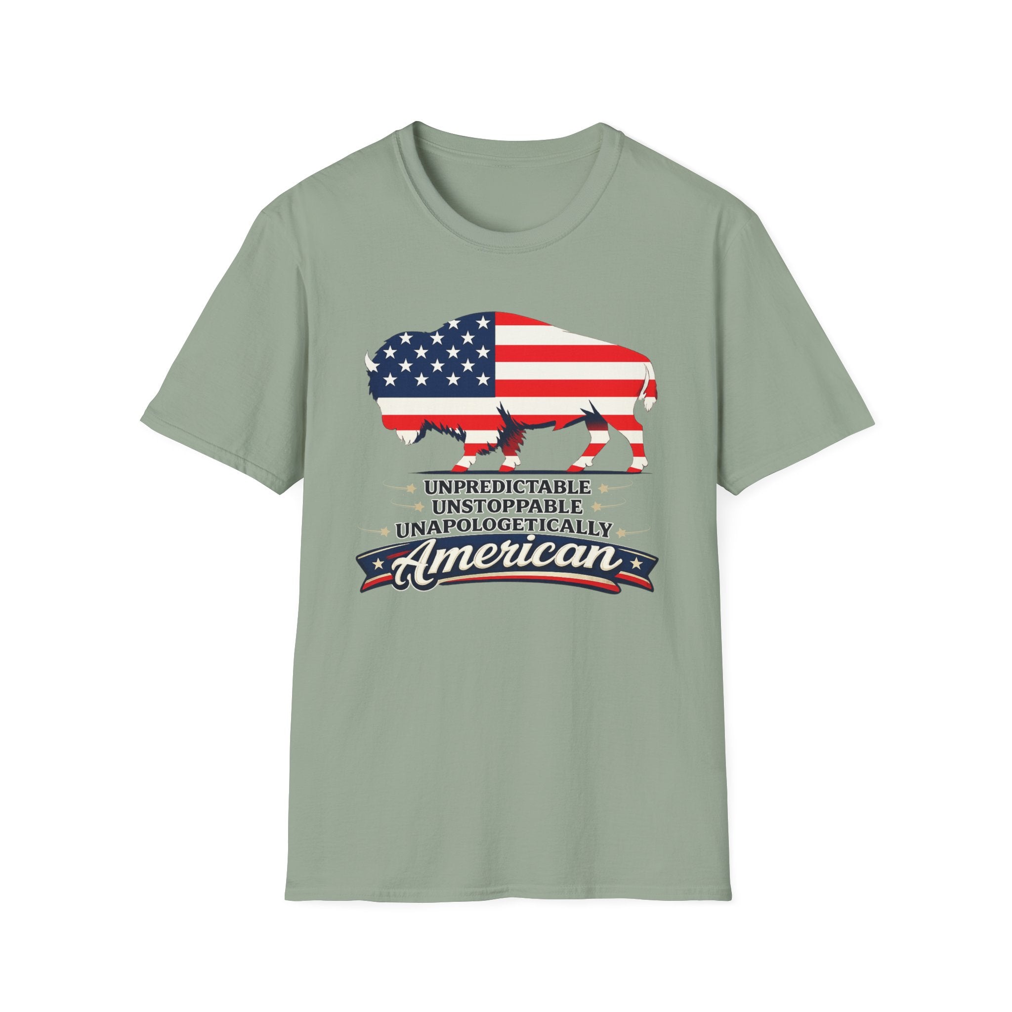 American Flag Buffalo T-Shirt — "Unpredictable Unstoppable Unapologetically American"