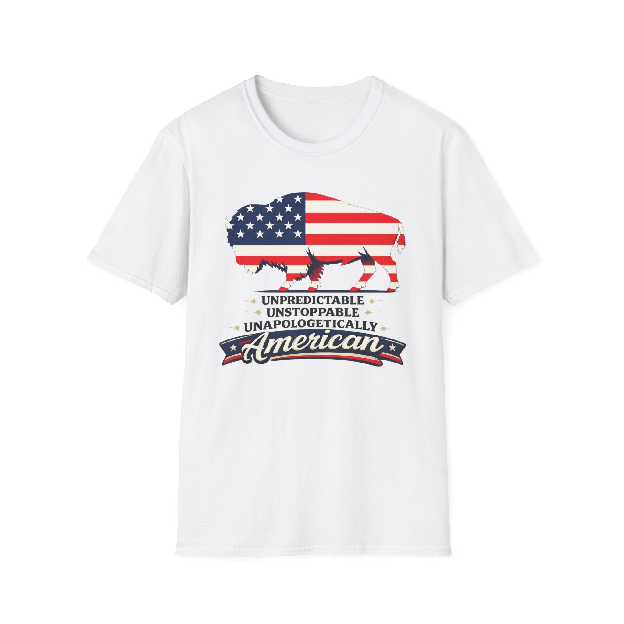 American Flag Buffalo T-Shirt — "Unpredictable Unstoppable Unapologetically American"