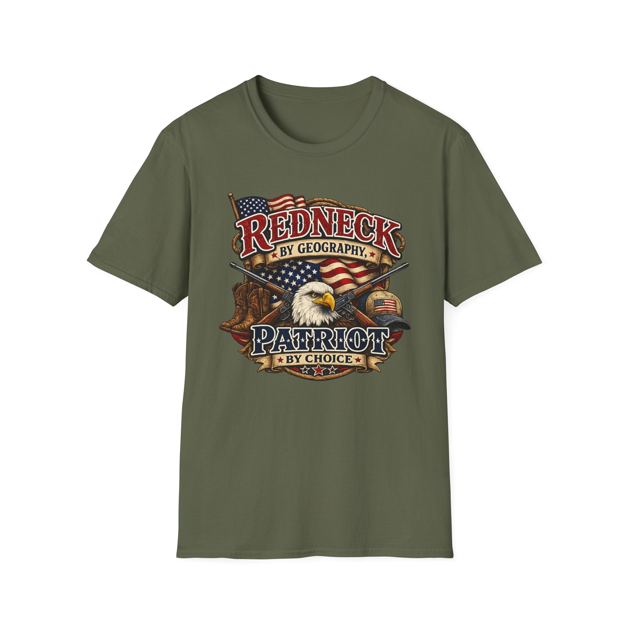 "Redneck by Geography Patriotic By Choice" T-Shirt