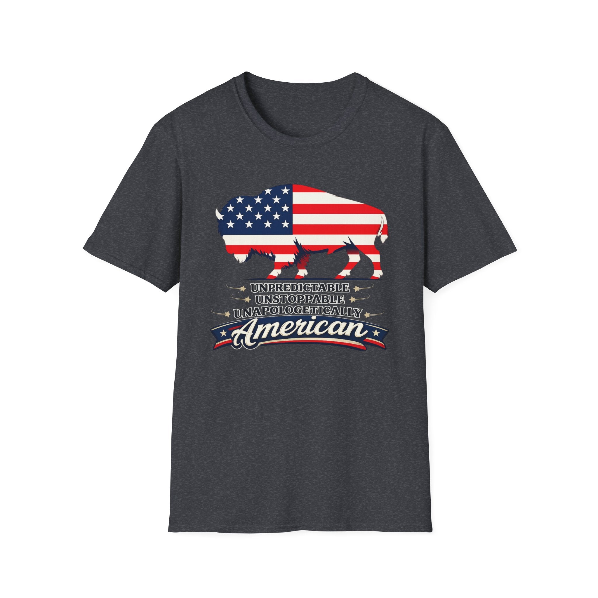 American Flag Buffalo T-Shirt — "Unpredictable Unstoppable Unapologetically American"