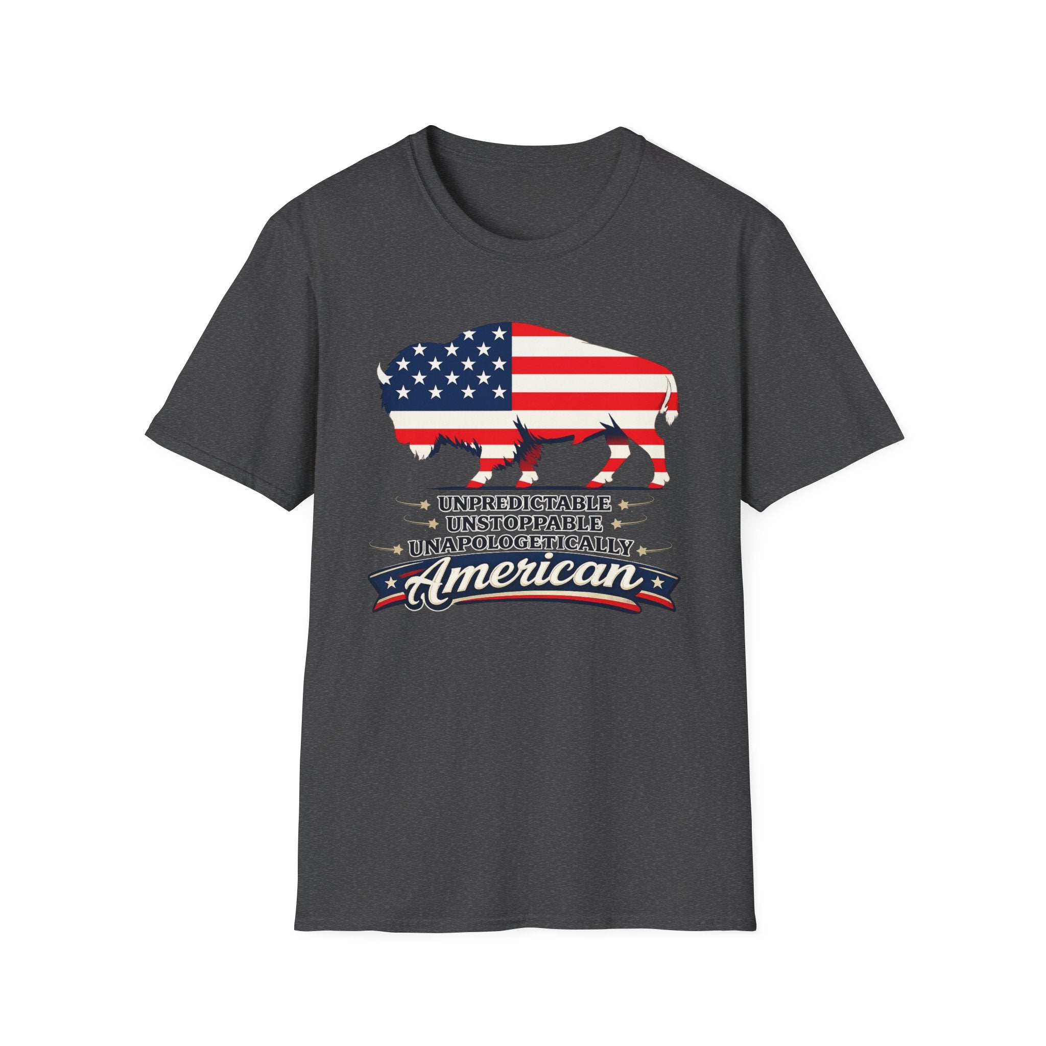 American Flag Buffalo T-Shirt — "Unpredictable Unstoppable Unapologetically American"